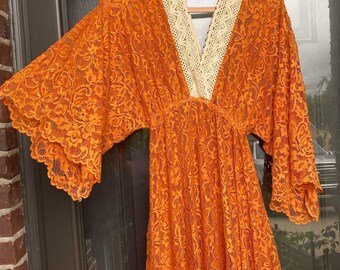 Orange/lace/boho dress/flutter dress/Maternity Gown/Maternity Dress/Maternity dress for photo shoot/bohemian dress