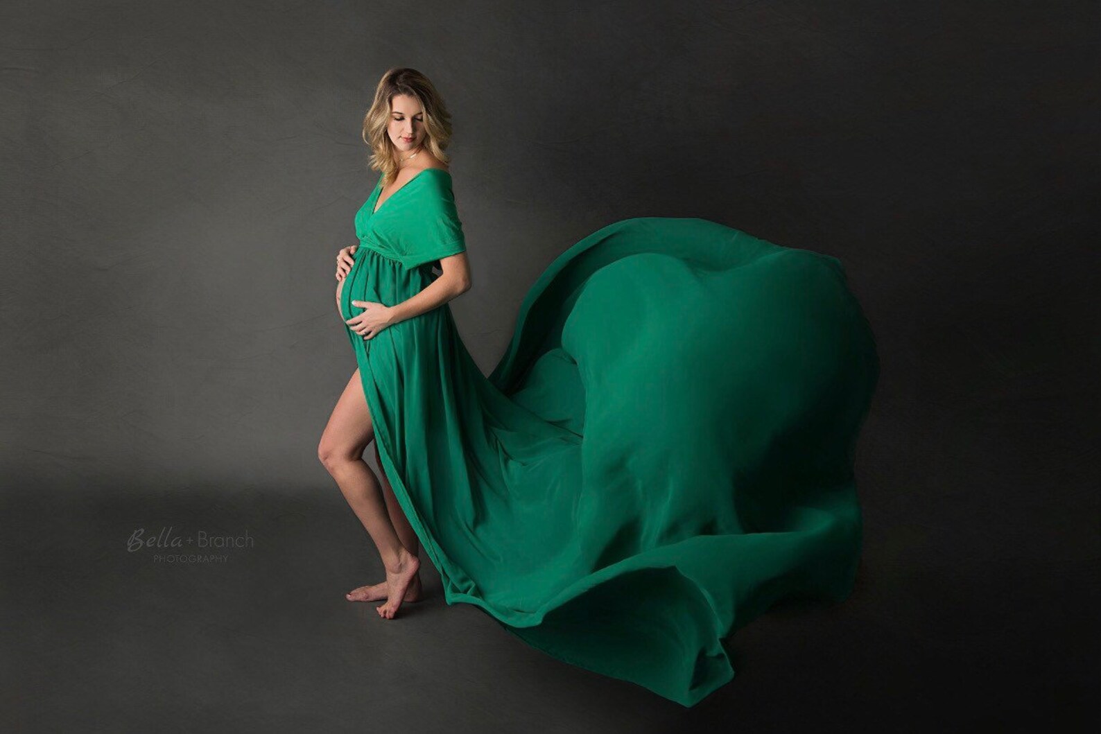 emerald green maternity gown