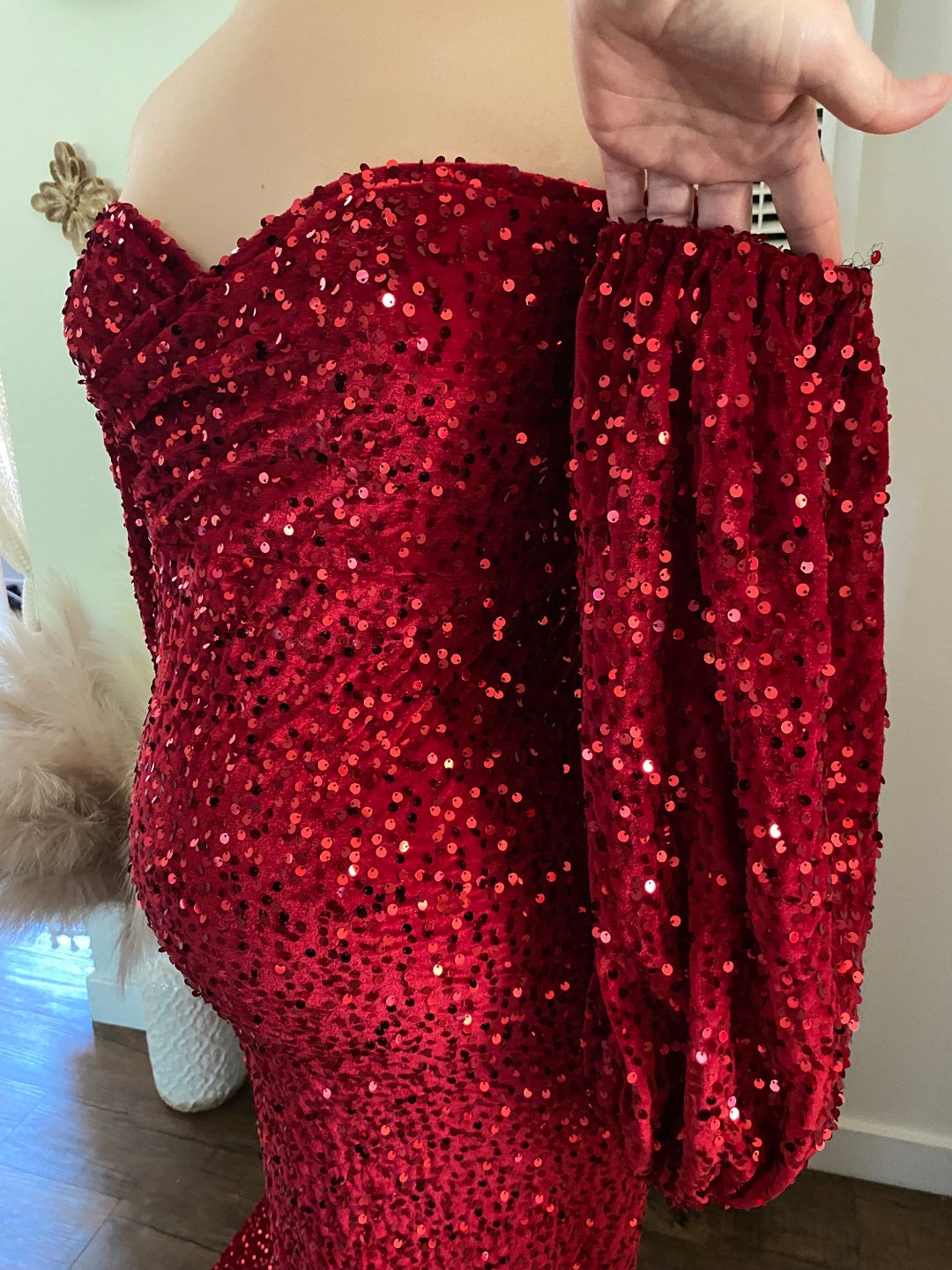 Red Luxury Sequins Velvet Dress/velvet Maternity Etsy