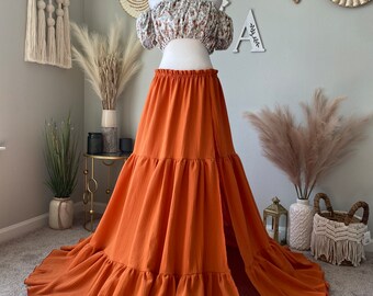 RUST/floral/gauze/boho set/boho maternity skirt/boho wedding/maternity set/lace dress for photo shoot/baby shower dress/handmade