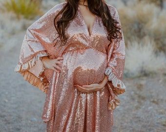 Rose gold/sequins/Boho dress/Flutter dress/Maternity Gown/Maternity Dress/Maternity photo shoot dress/bohemian dress/lace wedding dress
