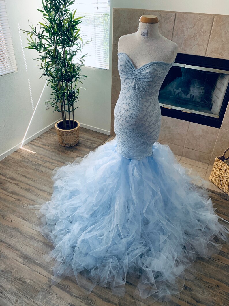 Maternity dressTulle Maternity Gownmermaid Maternity DressMaternity photo shoot dressBaby shower dressfitted maternitylight blue