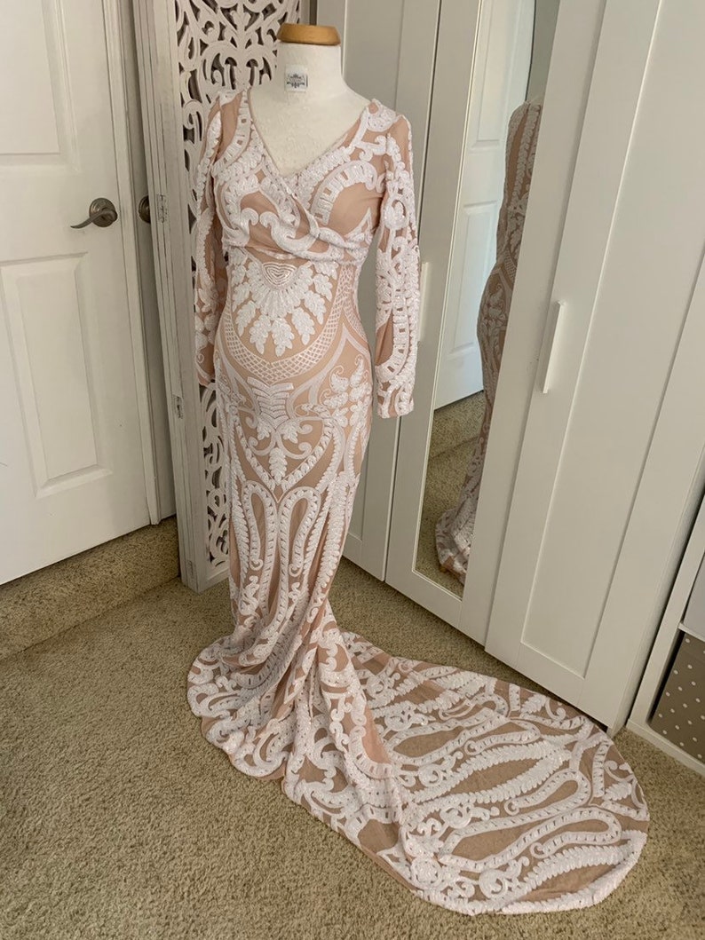 white sequin maternity dress