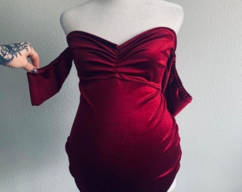 burgundy/velvet/Maternity bodysuit/Maternity dress for photo shoot/Boudoir photo/onesie/velvet bodysuit/maternity onesie