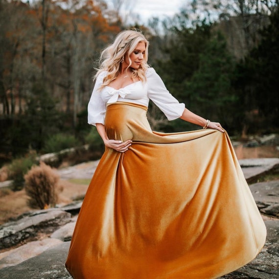 Gold Velvet Skirt/maternity Skirt/maternity Photo Shoot Dress/velvet Maxi  Skirt/full Circle Skirt/over the Belly Skirt/long Skirt 