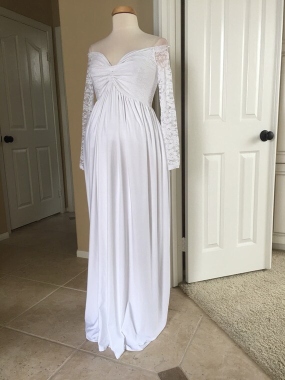 Baby shower dress White Lining Lace Jersey long sleeves off