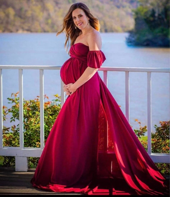 burgundy maternity dress