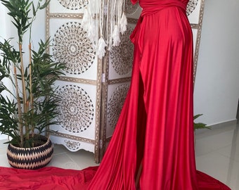 Red/Shiny dress/Maternity Gown/Maternity Dress/Maternity dress for photo shoot/flowing dress/tossing dress/infinity dress/convertible