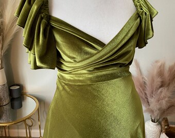 Light olive/velvet/boho set/flutter dress/maternity gown/maternity dress/maternity photo shoot dress/bohemian dress/pregnancy/bodysuit