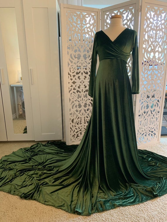 green velvet maternity dress