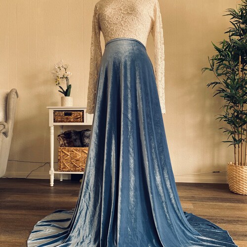 Steel blue/velvet maternity non maternity skirt/maternity photo shoot dress/velvet skirt/full shops circle skirt/over skirt
