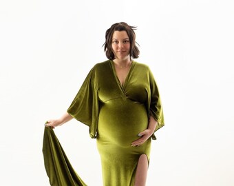 Light olive/velvet/Maternity Gown/Maternity Dress/Maternity Dress for photo shoot/baby shower dress/ball gown/wedding dress/velvet dress