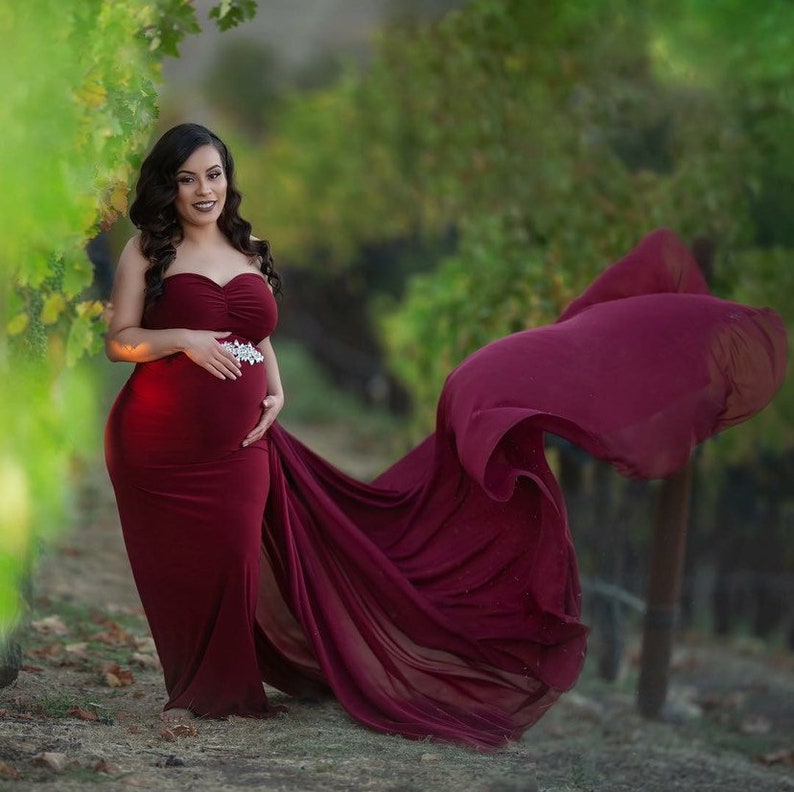 Maroon Jersey Slim Fit Maternity Gown Set Baby Shower Dress Etsy