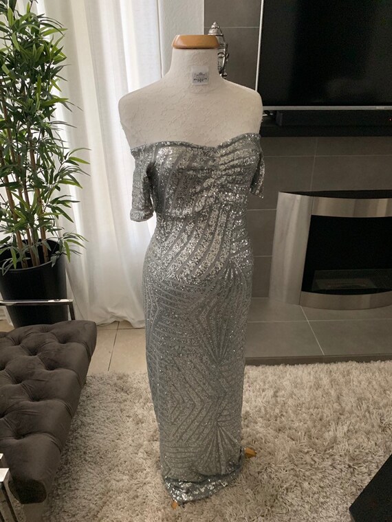 silver sequin maternity dress