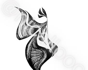 Dibujo abstracto a pluma y tinta – Lámina de arte surrealista minimalista (Descarga digital)