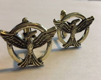 Men's Cuff Link - The Hunger Games Mockingjay Cuff Link - Antiqued Color