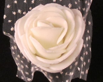 Large White Flower Rose Mens Lapel Pin Boutonniere