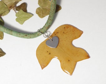 Collier court, pendentif végétal véritable, feuille d'automne jaune, collier liège _ pendentif original, bijou nature _ cadeau pour elle