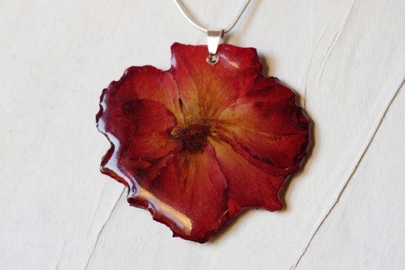 Collier Végétal Pendentif à Fleur Pressée Rose Rouge Véritable Et Chaîne Argent 925 Bijou Dart Cadeau Amour Passion
