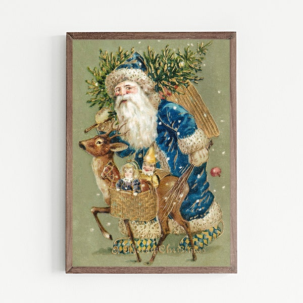 Vintage Santa art print, antique holiday wall art, Christmas prints, retro holiday art print, Santa Claus wall decor, vintage Christmas art