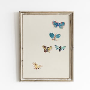 Vintage butterfly wall art, butterfly painting, digital download spring art, girls room wall decor