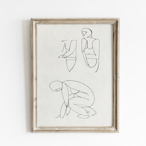 Abstract Woman Figure Sketch Art Print: Vintage Line Drawing (Digital Download)