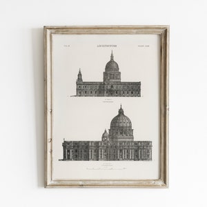 St Peters Basilica Print: Antique Architecture Drawing (Digital Download)