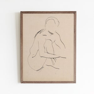 Vintage Figure Sketch Art Print: Minimalist Line Drawing (Digital Download)