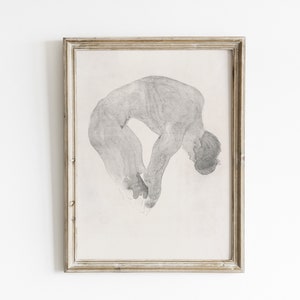Vintage female figure sketch print, minimal wall art, printable woman art