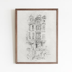 Vintage architecture wall art for gallery wall decor, Minimal wall art, line art sketch, antique architecture drawing, vintage etching