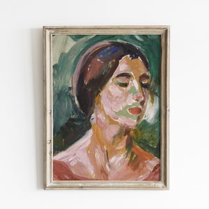 Vintage Woman Portrait Painting: Eclectic Colorful Wall Art (Digital Download)