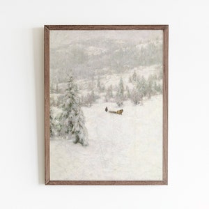 Impression d&#39;art vintage paysage d&#39;hiver : scène de luge enneigée (téléchargement numérique)