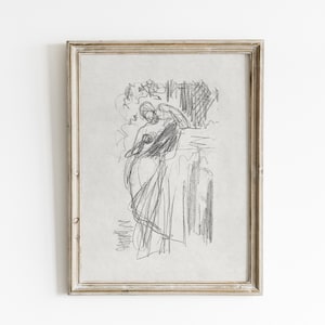 Abstract woman figure art, sketch art, female print, abstract vintage art, vintage drawing, woman line art print, minimalist wall art