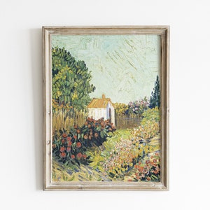 Garden painting, Spring landscape wall art, Van Gogh print, vintage landscape painting, pastel living room art, printable landscape art