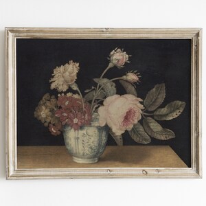 Vintage Delft Blumenstrauß Blumen Print: Stillleben Gemälde (Digitaler Download)