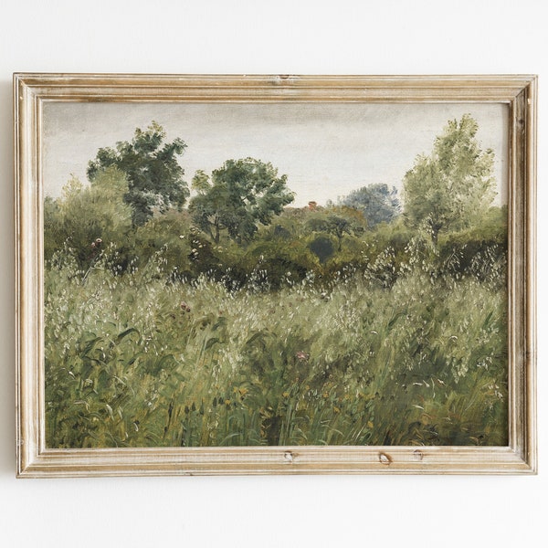 Vintage painting, meadow painting, landscape painting, landscape print, landscape art, oil painting vintage, French country wall decor