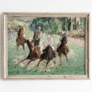 Vintage Horse Racing Art Print: Impressionist Equestrian Jockeys (Digital Download)