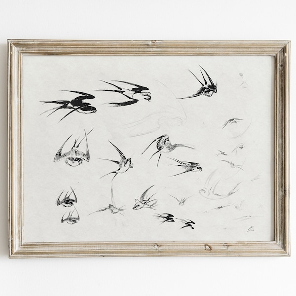 Art abstrait de croquis, peinture d'oiseau, impression d'art de ligne, art vintage abstrait, art mural minimaliste, impressions neutres, impression abstraite d'oiseau, art de mur