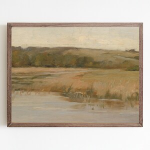 Vintage Marshland Painting: Neutral Antique Landscape Art (Digital Download)