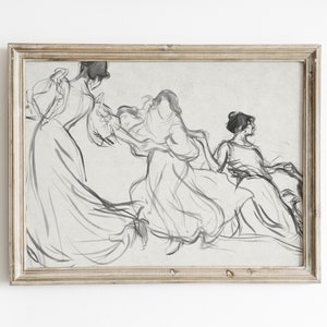 Vintage Woman Sketch Art Print: Abstract Line Drawing (Digital Download)