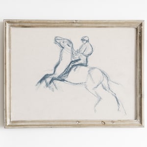 Vintage Race Horse Sketch Art Print: Blue Equestrian Wall Decor (Digital Download)