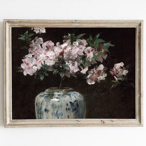 Vintage Azalea Art Print: Antique Floral Bouquet in Vase (Digital Download)