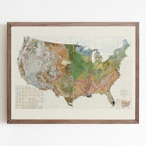 Vintage Bodenübersichtskarte der Vereinigten Staaten, Geologie pädagogischer Plakatdruck, Vintage Wissenschaftskarte, erdiger moderner Wandkunstdekor, digitale Kunst