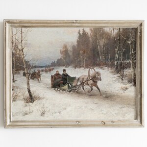 Vintage Sleigh Ride Art Print: Antique Winter Landscape (Digital Download)