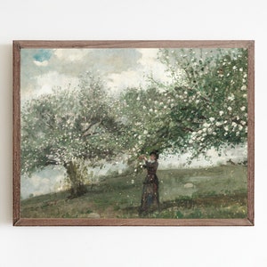 Stampa d&#39;epoca di un frutteto in fiore: dipinto di paesaggio antico (download digitale)
