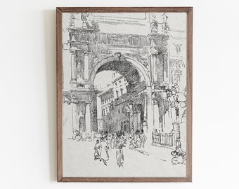 Antique arch sketch art, vintage architecture wall art for gallery wall decor, Minimalist wall art, architecture drawing, vintage etching