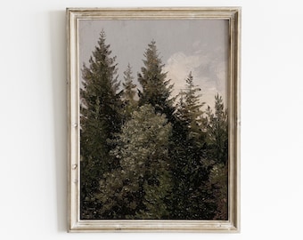 Vintage Fir Forest Painting: Rustic Pine Tree Print (Digital Download)