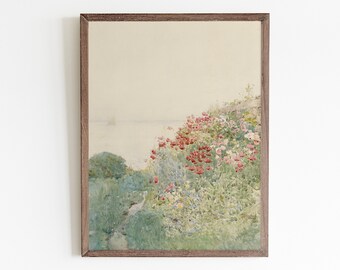 Wildflower field, vintage painting, digital printable wall art