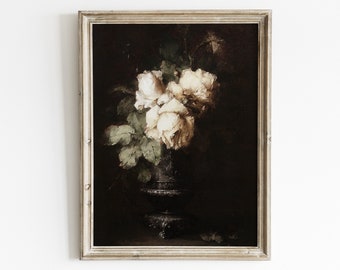 ヴィンテージローズアートプリント：ムーディーな花の静物画（デジタルダウンロード）