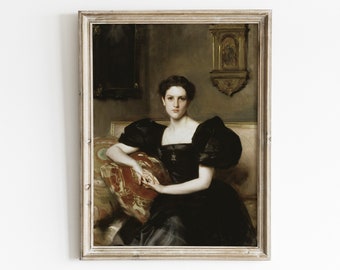 Vintage vrouwenportret: humeurige antieke kunstafdruk (digitale download)